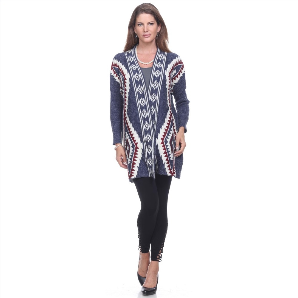 Aztec Print Cardigan - Navy - Picture 3 of 4